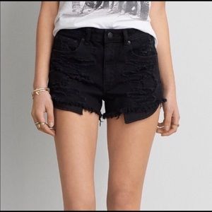 Black high rise distressed American eagle shorts